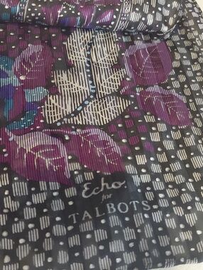 Silk Echo for Talbots Black & Purple Printed Scarf